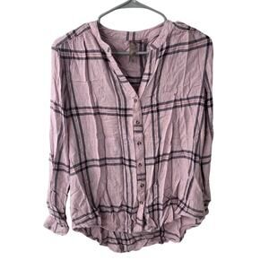 Brina & Em Pink Plaid Soft Button Up Top - Large
